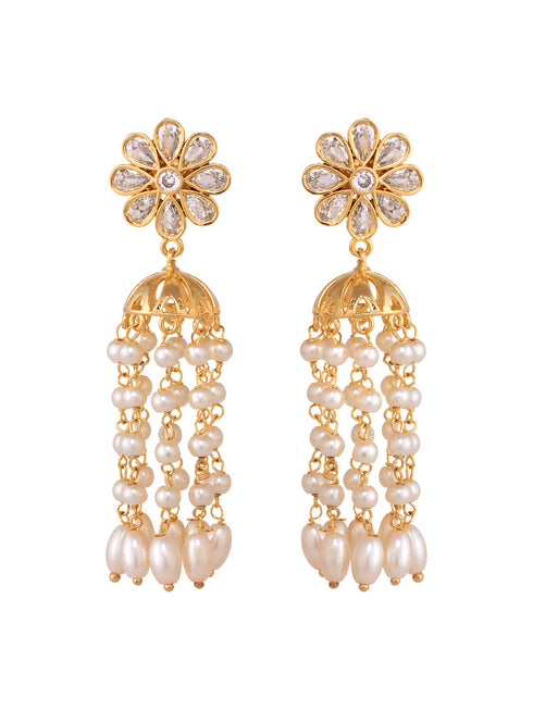 Gold Plated Polki Pearl Beaded Light Weight Jhumki Earrings