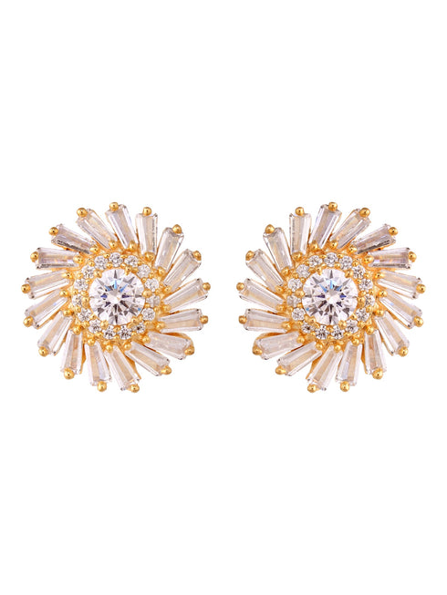 Gold Toned White AD Studded Sun Stud Earrings