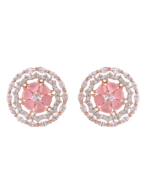 Rose Gold Plated Pink AD Studded Studs Earring