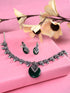 Oxidised Silver Plated Green stone studded Statement Necklace Jewellery Set
