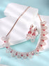 Rose Gold Toned Red AD Studded Necklace Jewellery Set