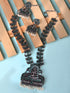 Oxidised Silver toned Green stone Studded Temple Necklace Jewellery Set