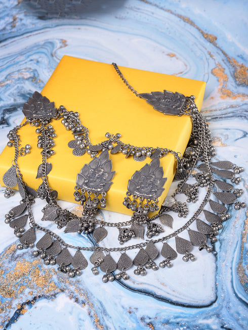 Oxidised Siver Toned Tribal Triple Layered Necklace Jewellery Set