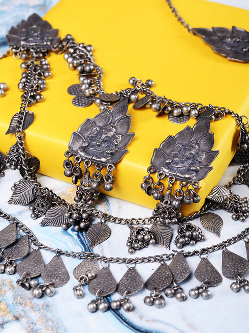 Oxidised Siver Toned Tribal Triple Layered Necklace Jewellery Set