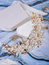 Gold Toned Off White Floral Pearl Embellished Hair Styling Tiara