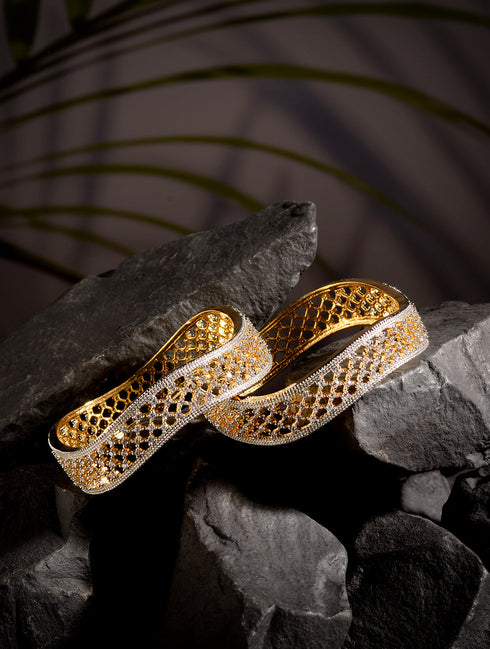 Set Of 2 Gold Plated AD Studded Cut -Out Hand Crafted Bracelet Bangles