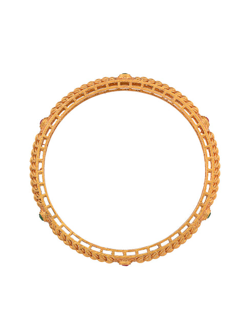 Set Of 6 24 CT Gold Plated Red Stone Studded Handcrafted Bangles For Regular Use