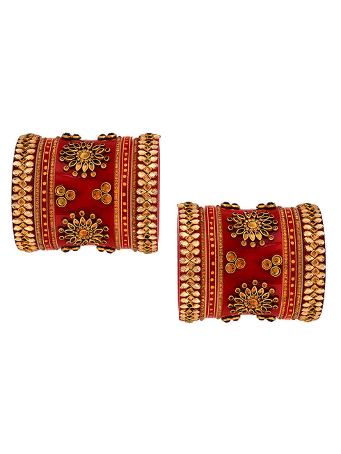 Gold Plated Set Of 2 Matching Red Bangles Set Bridal Wedding Chuda