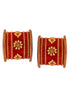 Gold Plated set Of 2 Matching Red Bangles kundan studded Bridal designer Chuda