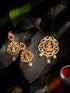 Gold Plated AD Studded Antique Temple Pendant Black Beads mala and Earrings Set