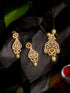 Gold Plated White AD and Pearl studded Antique Pendant Necklace Black Beads Pearl Mala and Earrings