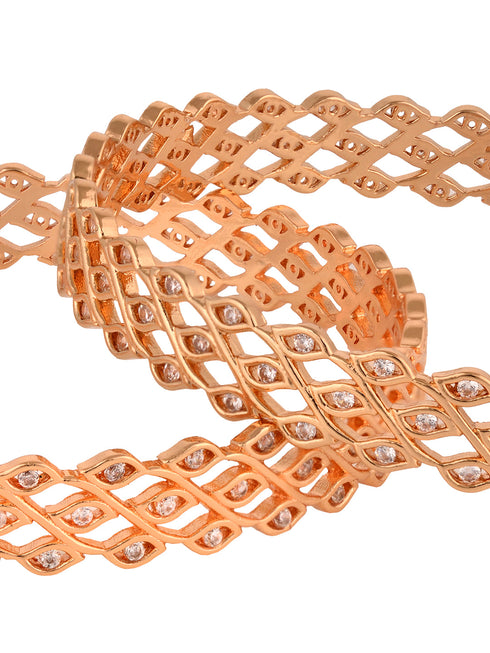 Rose Gold Plated Set Of 2 AD Studded Handcrafted Designer Bangles