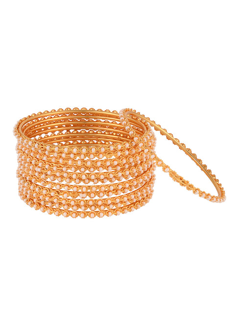 Set Of 12 Gold Plated & Pearl Studded Bangles