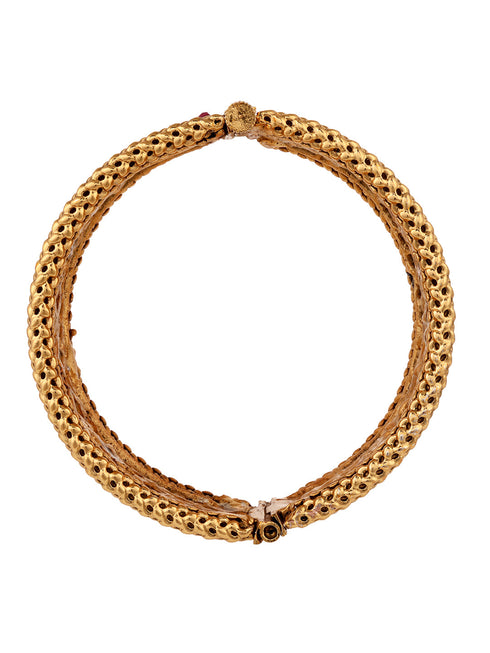 Set Of 2 Gold Plated Multi stone Studded Embellished Bangles