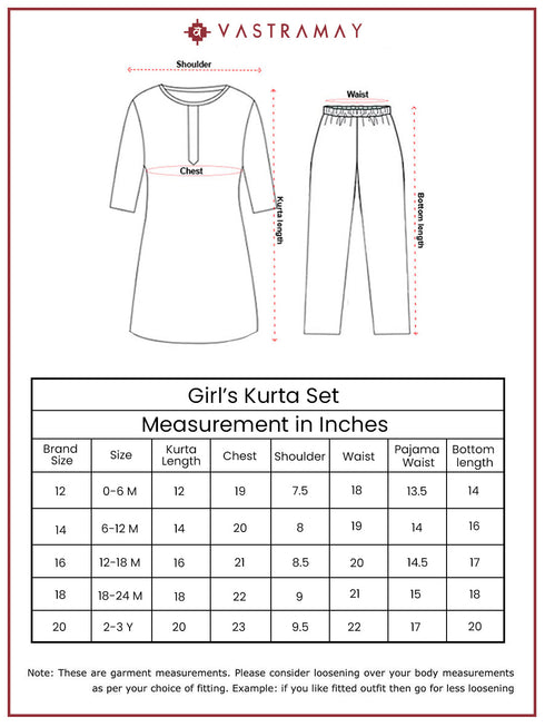 Girl's' Cream Kurta Pant Set