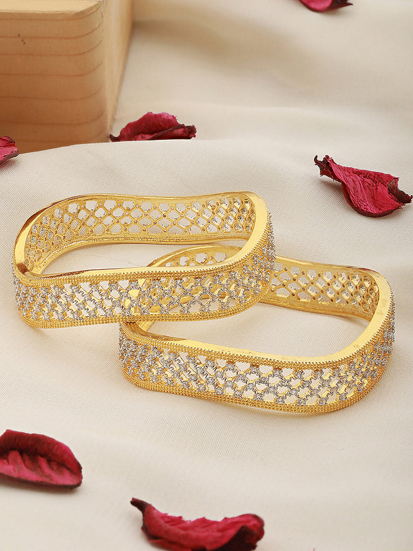 Set Of 2 Gold Plated AD Studded Cut -Out Hand Crafted Bracelet Bangles