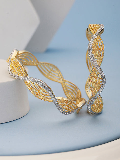 A Pair Of 2 Gold Dual Toned AD Studded hand Crafted Bangles