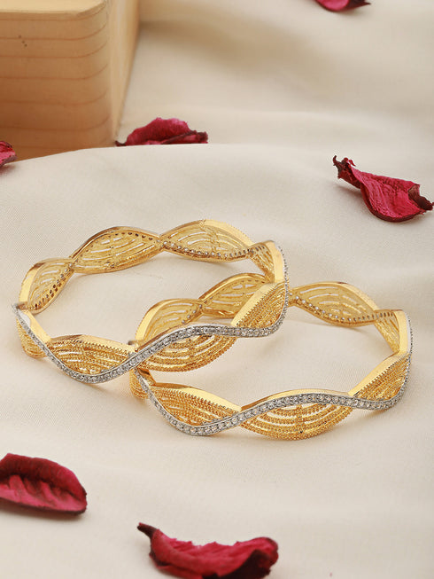 A Pair Of 2 Gold Dual Toned AD Studded hand Crafted Bangles