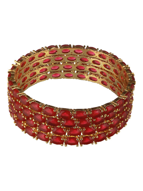 Set of 4 Gold Plated Red Ruby Stone Studded Bangles
