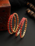 Set of 4 Gold Plated Red Ruby Stone Studded Bangles