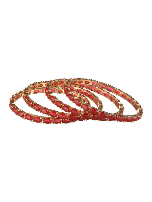Set of 4 Gold Plated Red Ruby Stone Studded Bangles