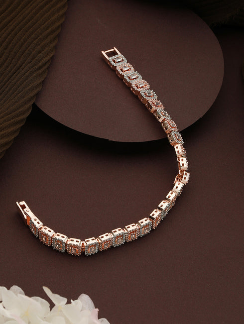 Rose Gold Plated White AD studded Tennis wraparound Bracelet