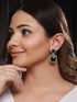 Silver Toned Royal Green AD Studded Statement Earrings for Women & Girls