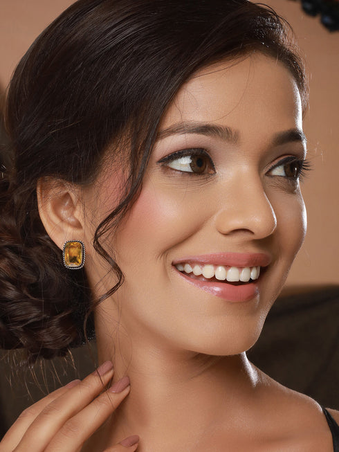 Yellow stone studded Studd Earrings