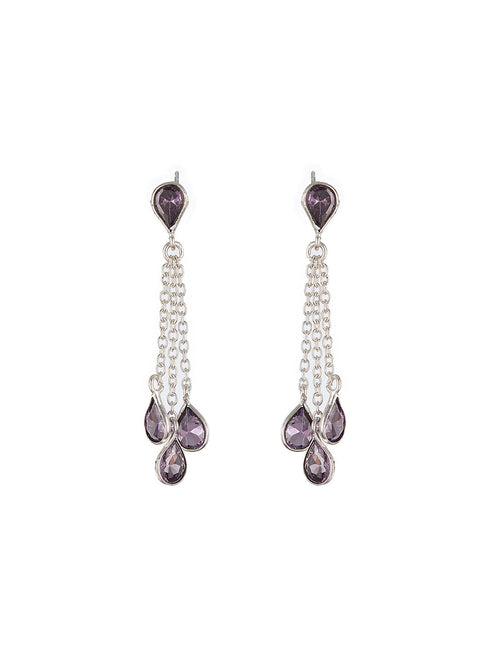Silver Plated Amethyst Purple AD Minimal Dangler Earrings