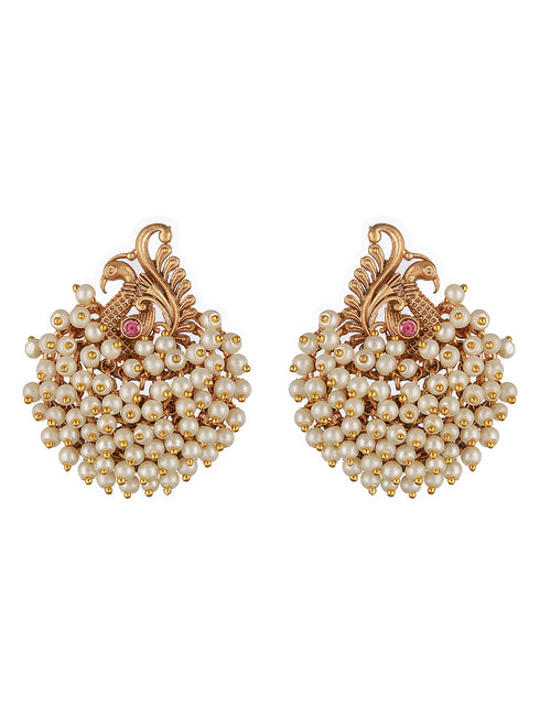 Gold Plated Pearl Beaded Peacock Temple Studds Earring