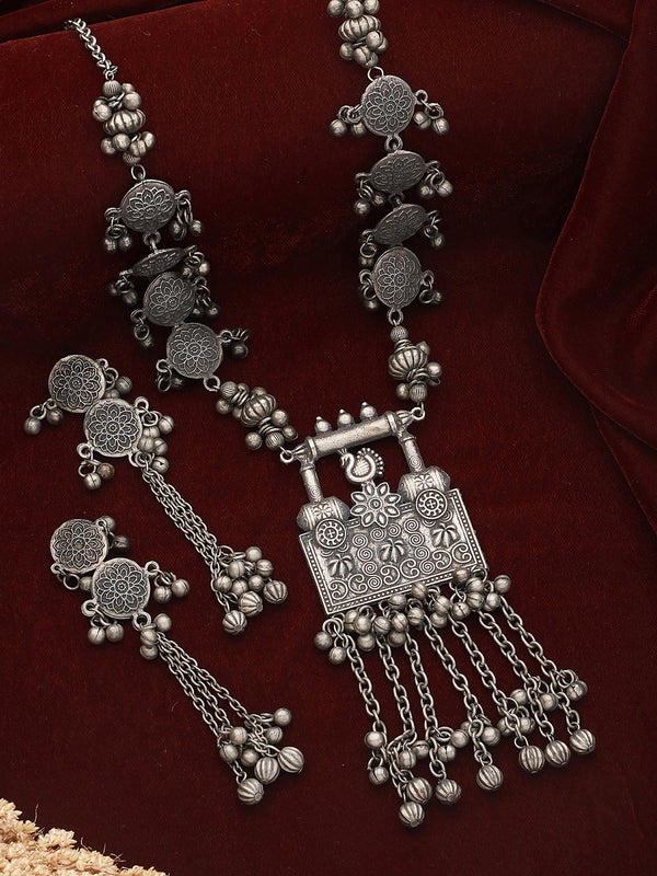 Silver Toned Oxidised Tribal Necklace Jewellery Set