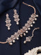 Rose Gold Toned White AD Studded & Pearl Beaded Choker Jewellery Set Mangtika