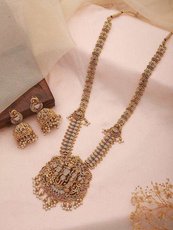 GoldPlated AD Embellished Temple Ram Darbaar Jewellery Set