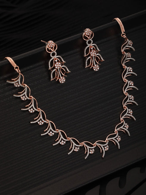 Rose GoldPlated White AD Studded Jewellery Set
