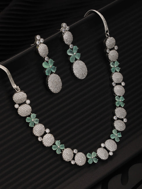 GoldPlated Lime green AD Studded Statement Jewellery Set