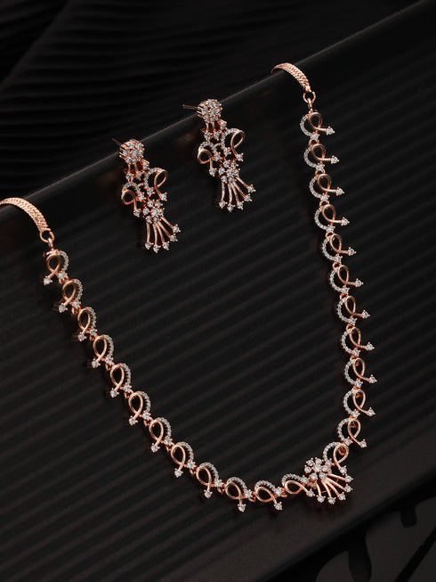 Rose GoldPlated White AD Studded Jewellery Set