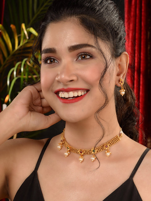 GoldPlated Red & Green AD Studded Jewellery Set