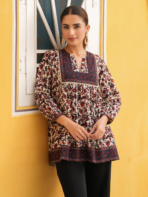 Women Floral Printed Round Neck Pure Cotton Top