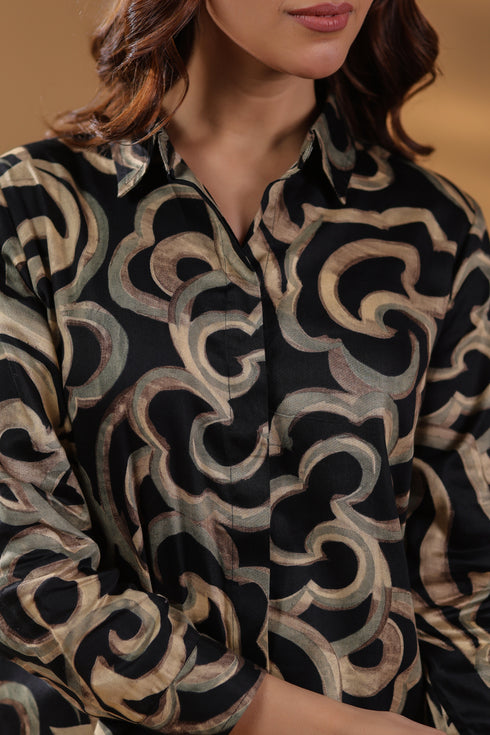 Printed Shirt Collar Pure Cotton Shirt With Trouser