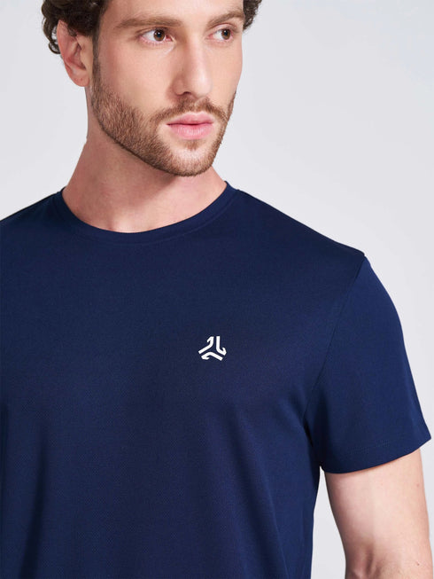 Men's Navy Solid Round Neck T-Shirt