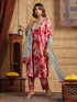 Floral Printed Sequinned Pure Cotton Anarkali Kurta with Trousers & Dupatta