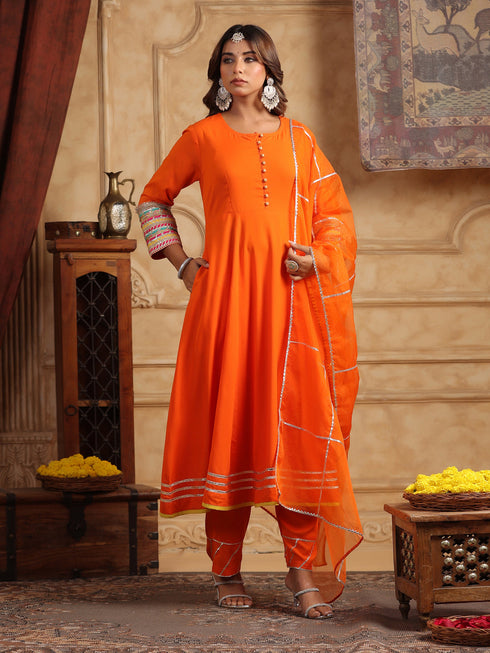 Women Regular Gotta Patti Anarkali Kurta With Trousers & Dupatta