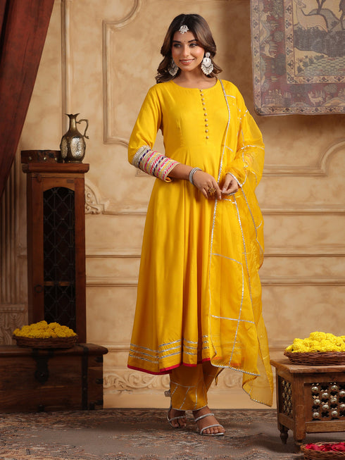 Women Regular Gotta Patti Anarkali Kurta With Trousers & Dupatta