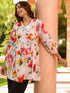 Women Floral Printed Gathered Pure Cotton Longline Top