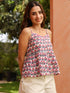 Women Floral Printed Shoulder Straps Pure Cotton Peplum Top