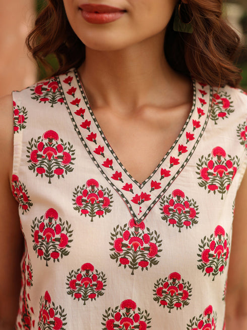 Women Ethnic Motifs Printed Sleveless Cotton Regular Top