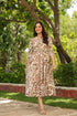 Women Abstract Printed Pure Cotton Tiered Fit & Flare Midi Dress