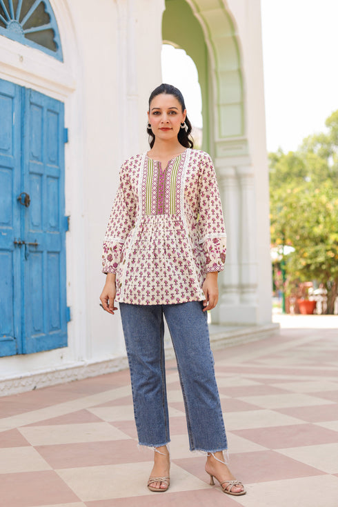 Women Floral Printed Cotton Peplum Top