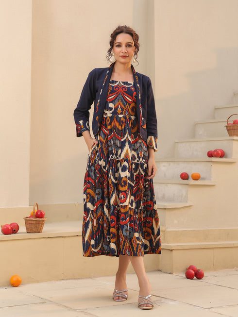 Women Ethnic Motifs Printed Pure Cotton Fit & Flare Midi Dress