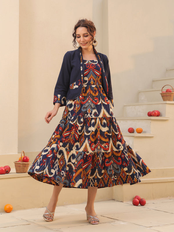 Women Ethnic Motifs Printed Pure Cotton Fit & Flare Midi Dress